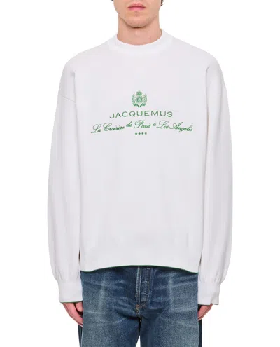 Jacquemus Crewneck Sweatshirt With Front Print And Ribbed Details In White