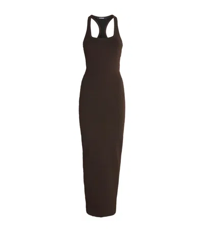 Jacquemus Croc-effect Racerback Maxi Dress In Brown