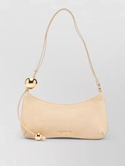 Jacquemus Croc Effect Suede Shoulder Bag Gold Hardware In Neutral