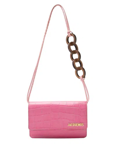 Pre-owned Jacquemus Croc Embossed Le Riviera Shoulder Bag (authentic Pre-loved) In Pink