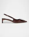 Jacquemus Pointed Toe Slingback Pumps With Textured Calf Leather In Midnight Brown