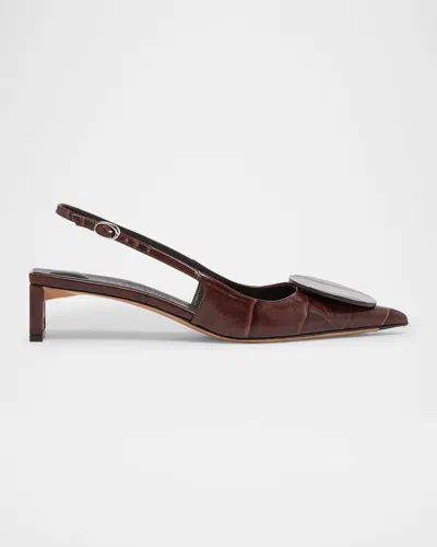 JACQUEMUS CROC-EMBOSSED LEATHER SLINGBACK PUMPS