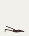 Jacquemus Pointed Toe Slingback Pumps With Textured Calf Leather In Midnight Brown