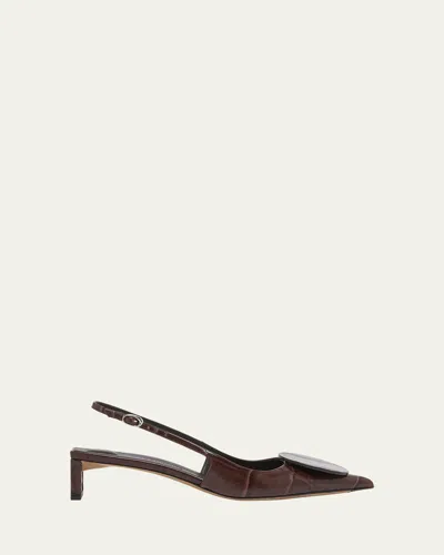 JACQUEMUS CROC-EMBOSSED LEATHER SLINGBACK PUMPS