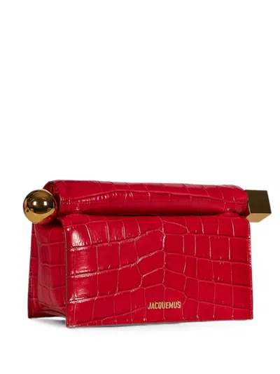 Jacquemus Croc-effect Foldover Clutch Bag In Red