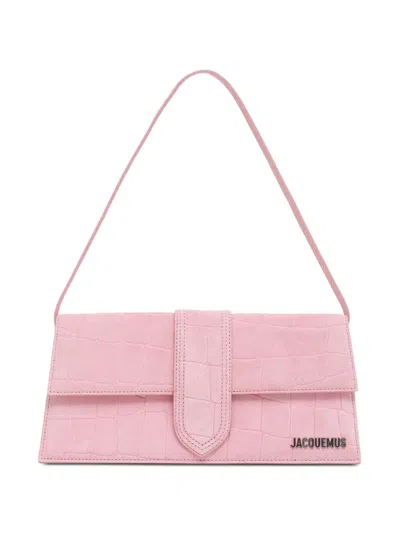 Jacquemus Le Bambino Long Crocodile Effect Shoulder Bag In Pink