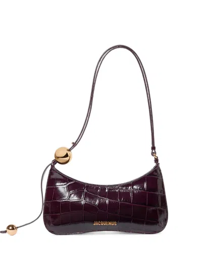 Jacquemus Bisou Perle Small Leather Shoulder Bag In Burgundy