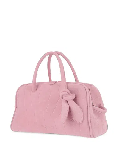 Jacquemus Croc-embossed Suede Tote Bag In Pink