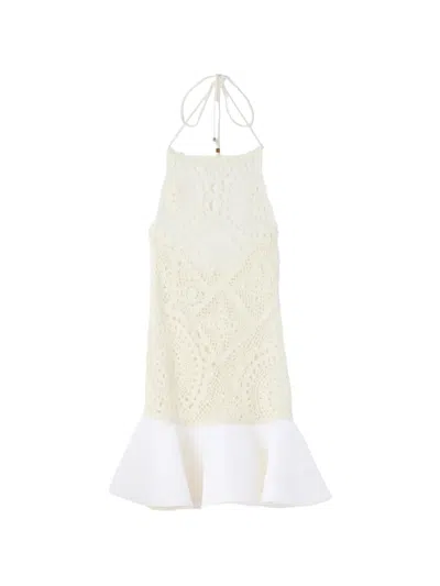 Jacquemus Crochet-knit Ruffled Short Dress In White