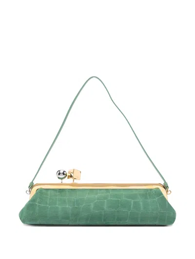 Jacquemus Crocodile-effect Clasp Clutch Bag In Green