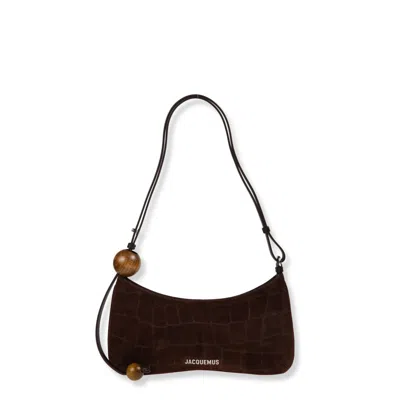 Jacquemus Crocodile-effect Suede Handbag With Adjustable Leather Strap In Brown