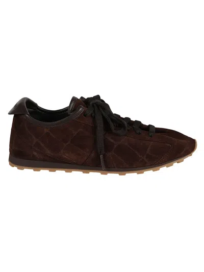 Jacquemus Crocodile-effect Suede Sneakers In Brown