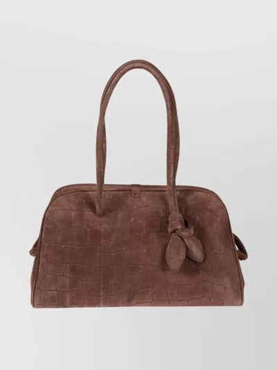 Jacquemus Crocodile Embossed Handbag Double Handles In Brown