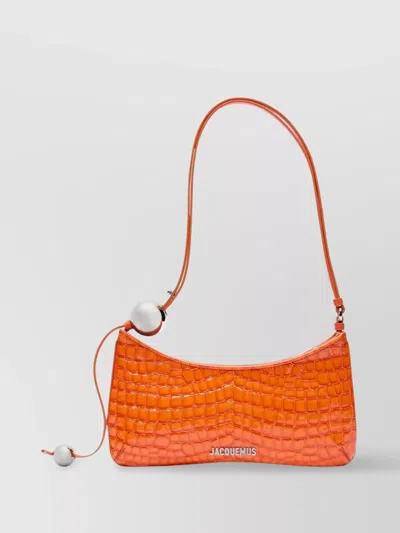 Jacquemus Crocodile Shoulder Bag Metal Accents In Orange