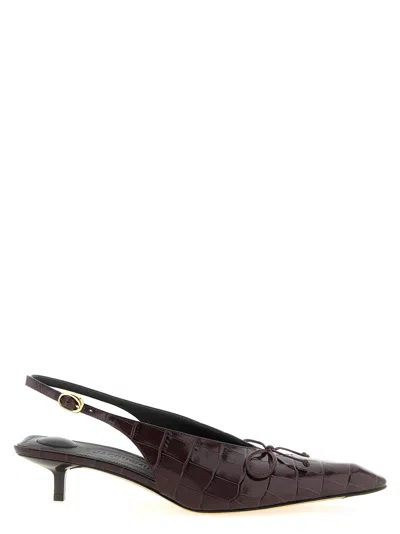 Jacquemus Crocodile-embossed Calfskin Slingback Heel In Bordeaux