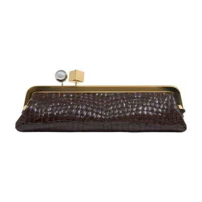 Jacquemus Crocodile-embossed Goatskin Clutch In Brown