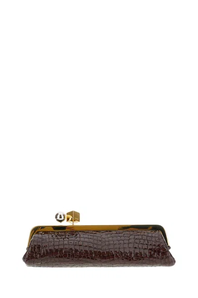 Jacquemus Crocodile-embossed Leather Elongated Pouch Bag With Geometric Hardware In Brown