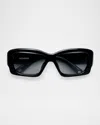 Jacquemus Croisière Rectangle Acetate Sunglasses In Black Gold Grey