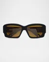 Jacquemus Croisière Rectangle Acetate Sunglasses In Black Matt Silver Amber