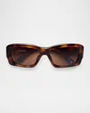 Jacquemus Croisière Rectangle Acetate Sunglasses In Tort Shell Silver Brown