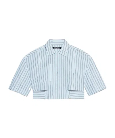 Jacquemus Cropped Belted Shirt In Blue