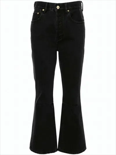 Jacquemus Cropped Black Denim Pants With Flared Leg In White