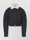 Jacquemus Le Bomber De-nimes Ovalo Blue Jacket With Fur Collar And Two Front Welt Pockets In Denim Woman In Black