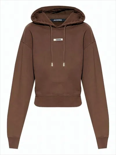 Jacquemus Cropped Brown Hoodie With Drawstring