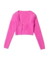 Jacquemus Gold Toned Logo Charm Cropped Cardigan In Pink