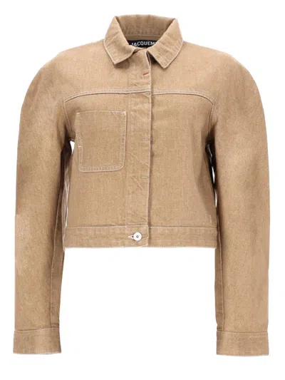 Jacquemus Cropped Cotton Shirt Jacket In Brown