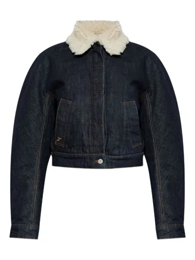 Jacquemus The Ovalo Fleece-trimmed Raw Denim Jacket In Blue