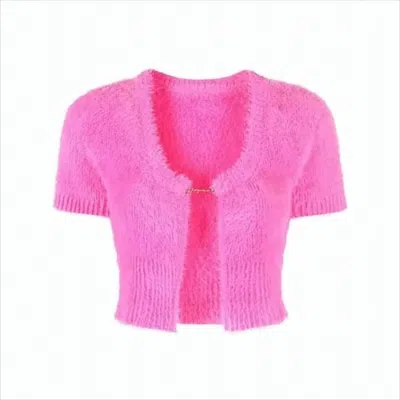 Jacquemus Cropped Fuzzy Cardigan With Clasp Closure In Pink