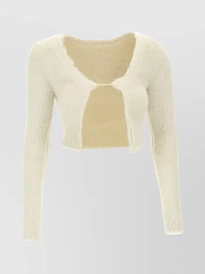 Jacquemus Cropped Fuzzy Knit Long Sleeve In Neutral