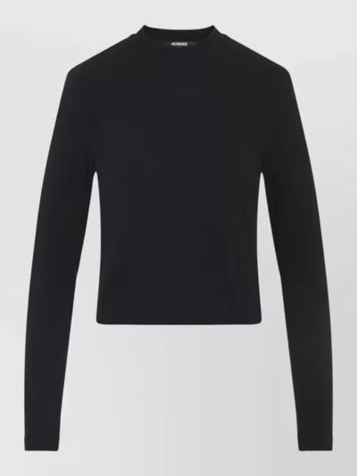 Jacquemus Cropped Gros Grain Long Sleeve Top In Black