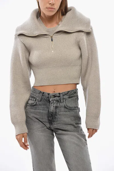 Jacquemus Cropped Half-zip Sweater In Beige