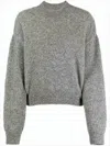 Jacquemus Cropped High Neck Sweater With Voluminous Sleeves And Logo Detail In Gray