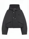 Jacquemus Cropped Hooded Sweatshirt With Oversized Sleeves And Drawstring In Black