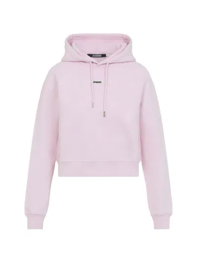 Jacquemus Gros Grain Cropped Hoodie Drawstring Hood In Pink