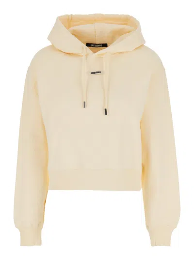 Jacquemus Le Hoodie Gros Grain Cotton Crop Hoodie In Neutral
