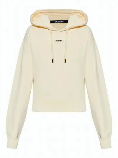 Jacquemus Cropped Hoodie With Drawstring In Neutral