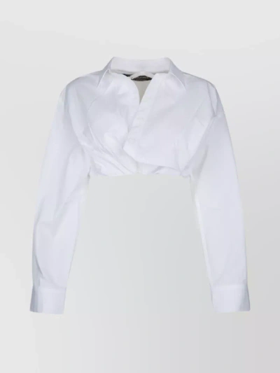 Jacquemus La Chemise Bahia Cotton-blend Cropped Top In White