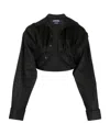 Jacquemus Machou Cropped Cotton And Linen-blend Canvas Shirt In Black