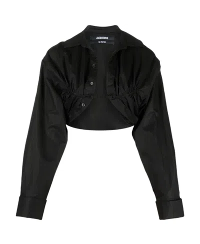 JACQUEMUS JACQUEMUS MACHOU CROPPED LONG-SLEEVED TOP