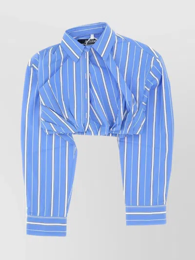 Jacquemus Cropped Striped Shirt Long Sleeves In Blue