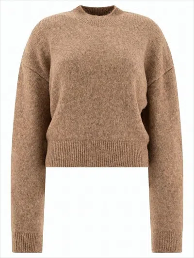 Jacquemus Cropped Sweater With High Neckline And Bold Logo In Brown