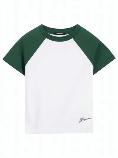 JACQUEMUS CROPPED T-SHIRT WITH CONTRASTING RAGLAN SLEEVES