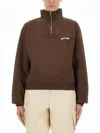 Jacquemus Cropped Turtleneck Sweatshirt With Half-zip Closure In Brown