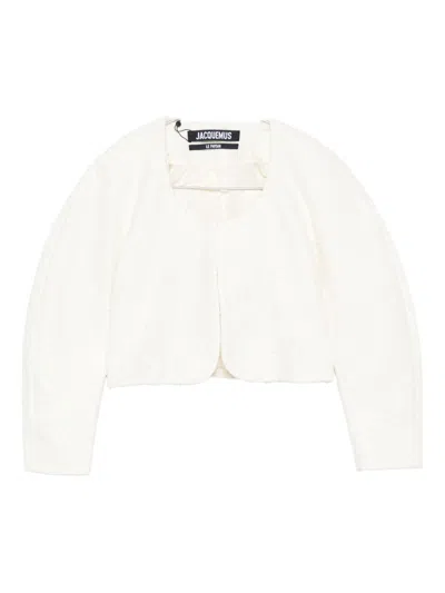 Jacquemus Cropped Tweed Jacket In White