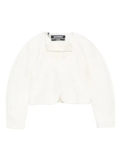 Jacquemus Cropped Tweed Jacket In White