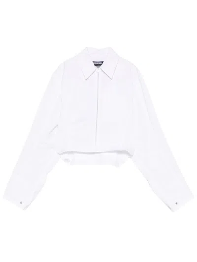 JACQUEMUS JACQUEMUS CROPPED WHITE SHIRT WITH CLASSIC COLLAR